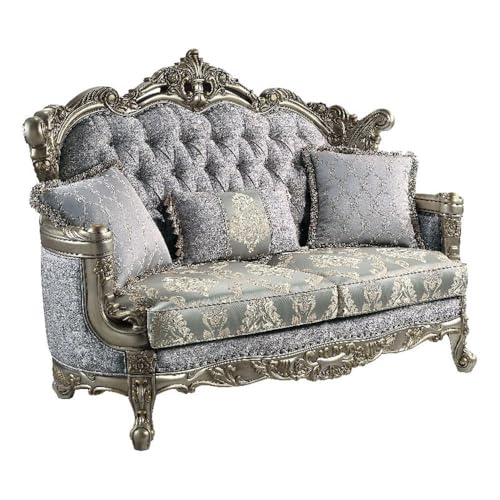 Acme Furniture Miliani Tufted Fabric & Wood Loveseat with 3 Pillows in Gray