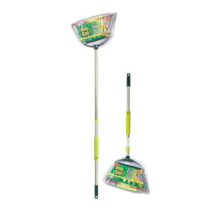 pine-sol indoor jumbo broom with long, stainless steel collapsible handle for easy storage, heavy duty angle bristles for wood, tile, linoleum, and more - sweeps wet or dry debris