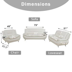 Dekmxas Leather 2 Piece Sofa Set, Sectional Couch, Modern Sofa for Living Room, Bedroom - B-Creamy White