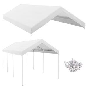 outsunny 19.7' x 9.7' carport replacement top canopy cover for model 84c-207wt or 84c-386v00wt, waterproof and uv protected garage car port cover with ball bungee cords, white (only cover)