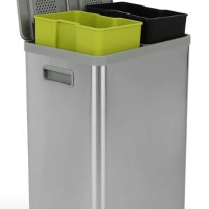 40 Liter Rectangular Hands-Free Dual Compartment Recycling Kitchen Step Trash Can with Soft-Close Lid, Brushed Stainless Steel (2 x 20L Capacity)