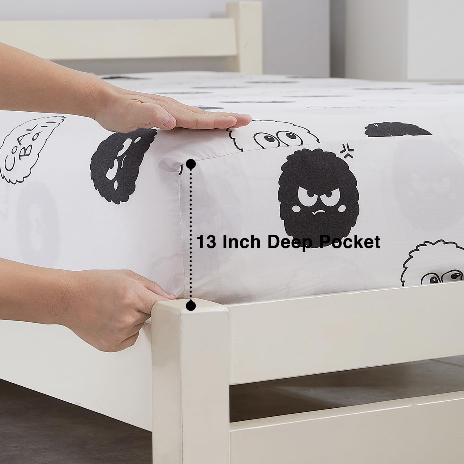 8HMOON Small Coal Ball Sheet Set Twin Size - 3 Piece Set，Cute Character Printed Soft Microfiber Bed Sheets for Girls and Boy Deep Pocket