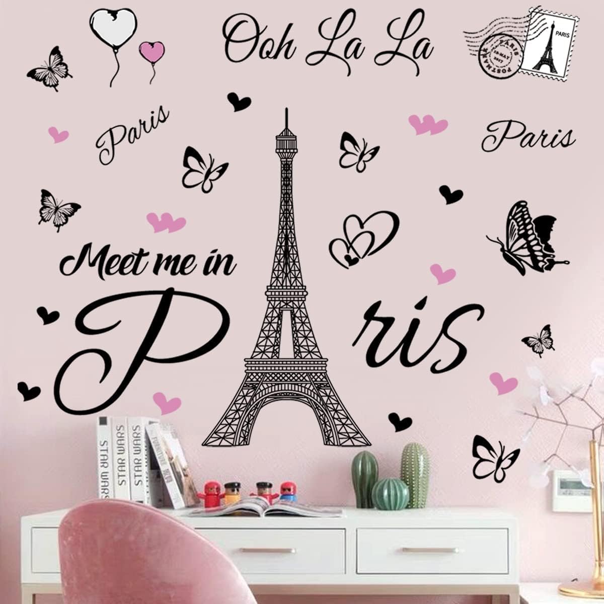 Paris Tower Wall Decal Paris Eiffel Tower Wall Sticker Vinyl Eiffel Tower Peel and Stick Wall Decals Removable Self-Adhesive Stickers Paris Tower Wall Decor for Bedroom Kitchen Office Background Livin