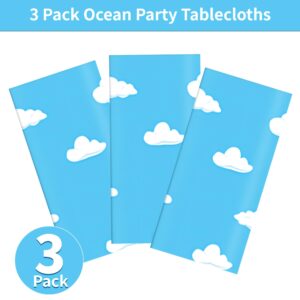 SJJPDYY 3PCS Blue Sky White Clouds Birthday Party Supplies Cartoon Story Tablecloth Party Table Cover Cartoon Table Banner for Baby Kids Shower Birthday Party Decorations, 54 x 108 Inch