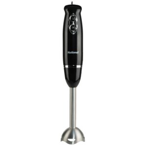 National NA-3104HB 4-in-1 Multi-Purpose Immersion Hand Blender Blend, Puree, Mash, Chop and Whisk, Two Speeds, Splash Control, and ETL Approved with Interchangeable Attachments (Black)