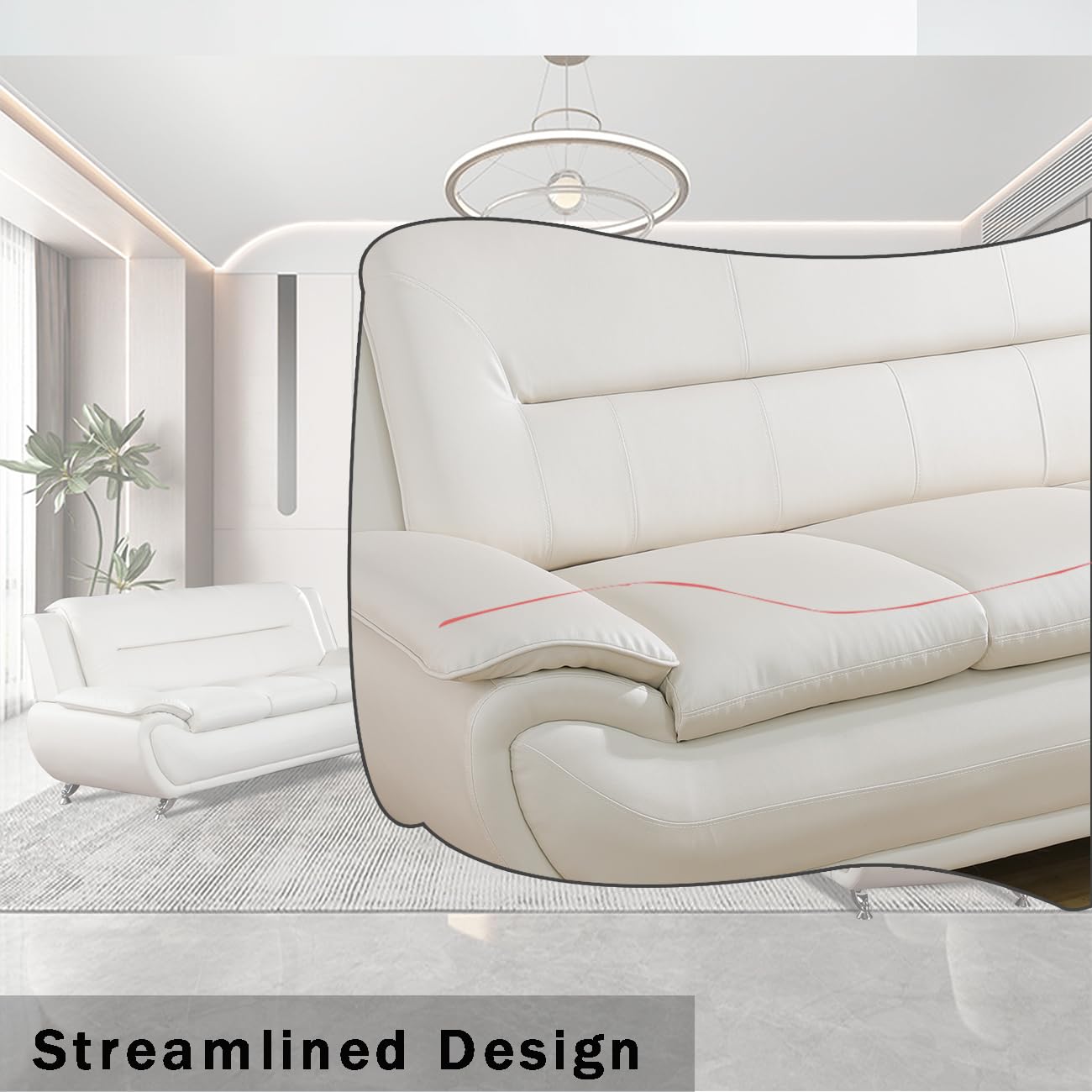 Dekmxas Leather 2 Piece Sofa Set, Sectional Couch, Modern Sofa for Living Room, Bedroom - B-Creamy White