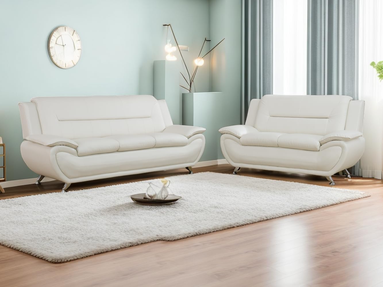 Dekmxas Leather 2 Piece Sofa Set, Sectional Couch, Modern Sofa for Living Room, Bedroom - B-Creamy White