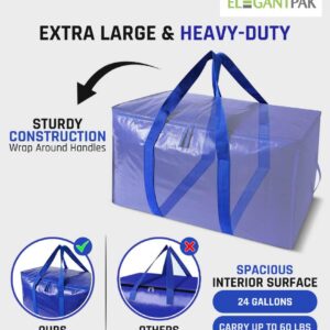 ElegantPak 6 Pack Extra Large Heavy-Duty Moving Bags with Carrying Handles & Zippers, Storage Tote for Space Saving, Folds Flat