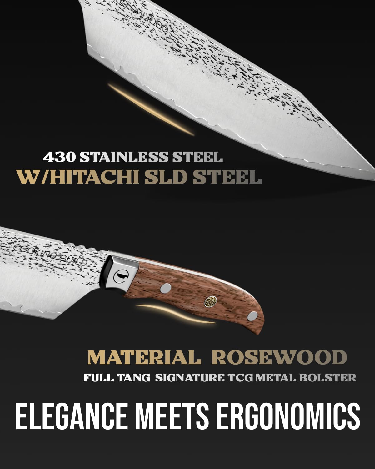 The Cooking Guild Chef Knife - 8 Inches - Grizzly Series - High Carbon Stainless Steel Chefs Knives - Rosewood Handle - Razor Sharp Chef's Knife Designed to Last a Lifetime