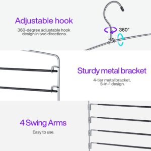 ARRIGO 3 Pack Pants Hangers Space Saving Non Slip Multiple Pants Hanger for Women with Swing Arm Closet Storage Organizer for Pants Jeans Trouser Leggings Scarf Tie