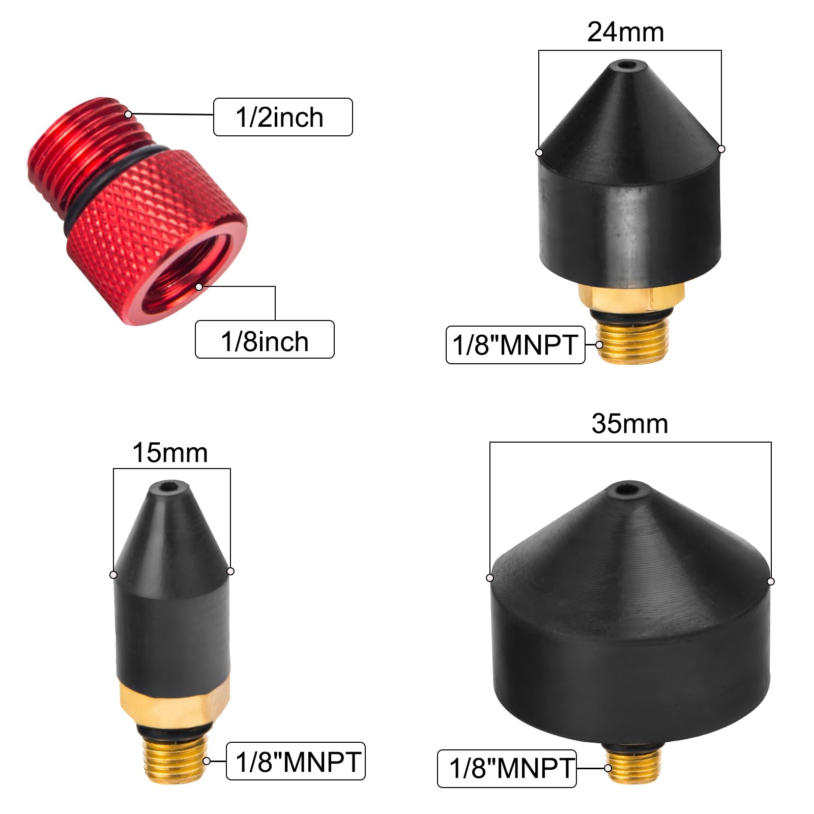 Kodilin 4PCS 1/8-Inch Rubber Tip Set for Air Blow Gun,1 PCS 1/2-Inch High Flow Adapter