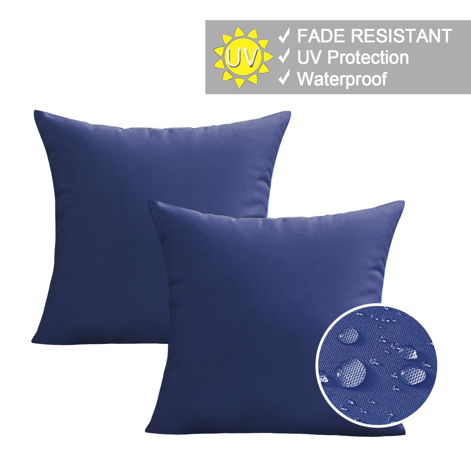 VAKADO Outdoor Waterproof Throw Pillow Covers 18x18 Set of 2 Decorative DarkBlue Patio Furniture Cushion Cases Outside Decor for Couch Garden Bench Porch