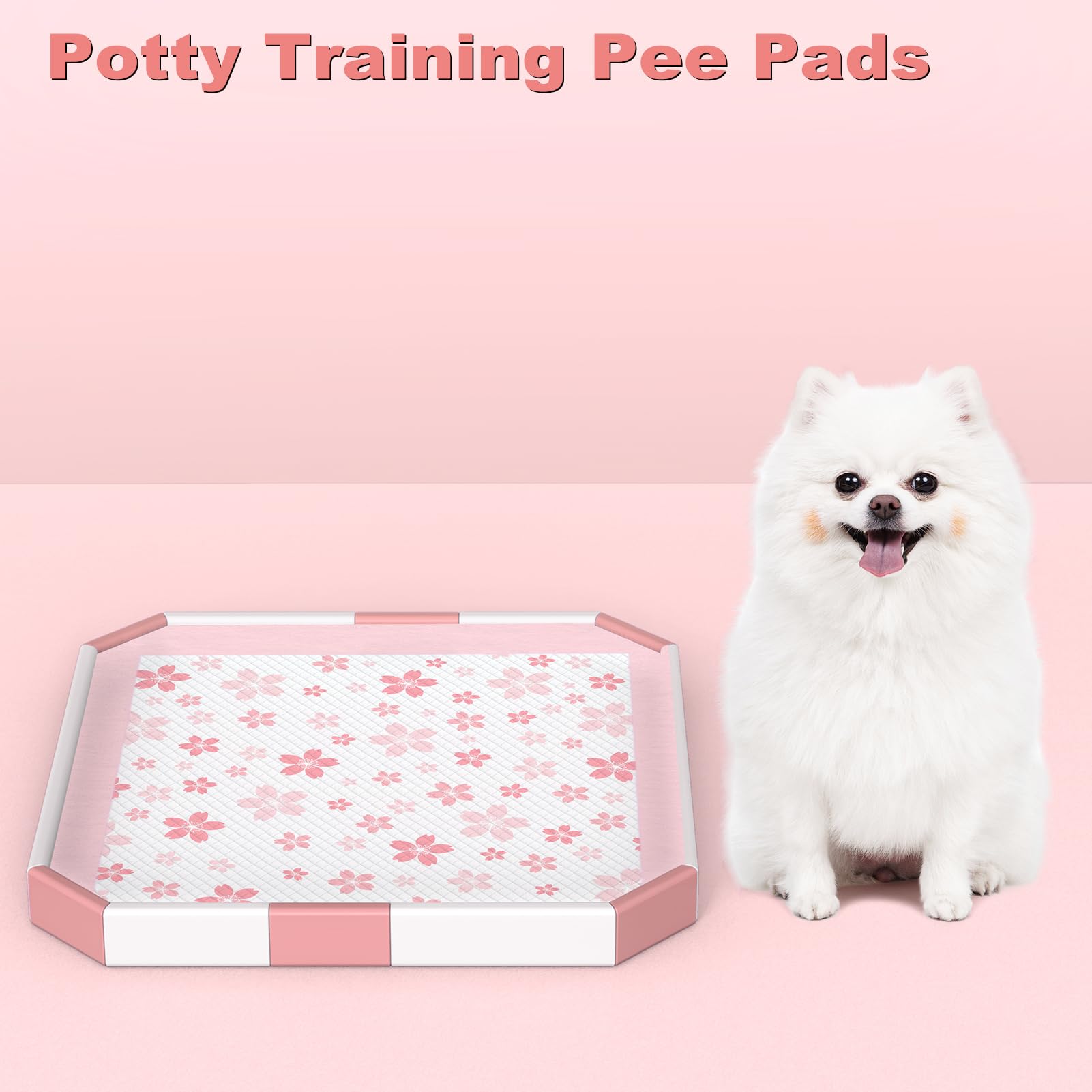 MIZOK Puppy Pads 22"x 22" with Leak-Proof Quick-Dry Design Pee Pads for Dogs Potty Training, 6-Layer Standard Absorbency Dog Pee Pads Regular Size, Pink Cherry Blossom Pattern (50 Counts)