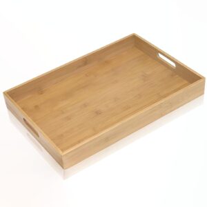 krismax serving tray with handles, bamboo breakfast tray wooden trays decorative serving platter for eating, working, storing, used in bedroom, kitchen, living room, bathroom, hospital and outdoors