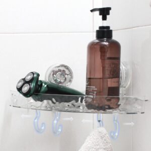 Greraes Shower Caddy Suction Cup Storage Rack Clear Acrylic Shower Shelves Glacier Water Ripples Corner Shelf For Bathroom Shower Accessories,grey B (Transparent B)