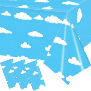 sjjpdyy 3pcs blue sky white clouds birthday party supplies cartoon story tablecloth party table cover cartoon table banner for baby kids shower birthday party decorations, 54 x 108 inch