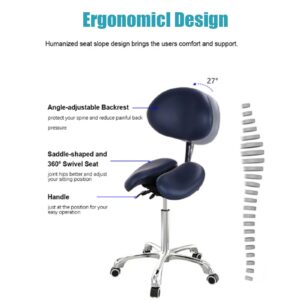 SFKLYU Adjustable Saddle Stool Ergonomic Saddle Stool Chair Split Style Saddle Seat Chair Backrest with Ankle for Home Office Dental Clinic,B