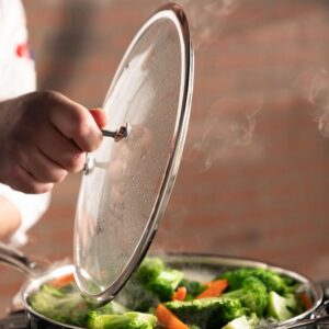 Hell’s Kitchen Tempered Glass 11-Inch Pan Lid, Created for Hell’s Kitchen Hybrid Cookware, Steam Vented, Dishwasher Safe