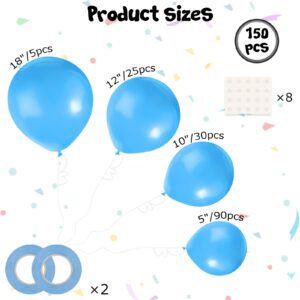 LovesTown Light Blue Balloons Arch Kit, 150PCS Latex Different Sizes 18 12 10 5 Inches Balloons with Ribbon for Baby Shower Birthday Party Bridal Graduation Festive Decorations