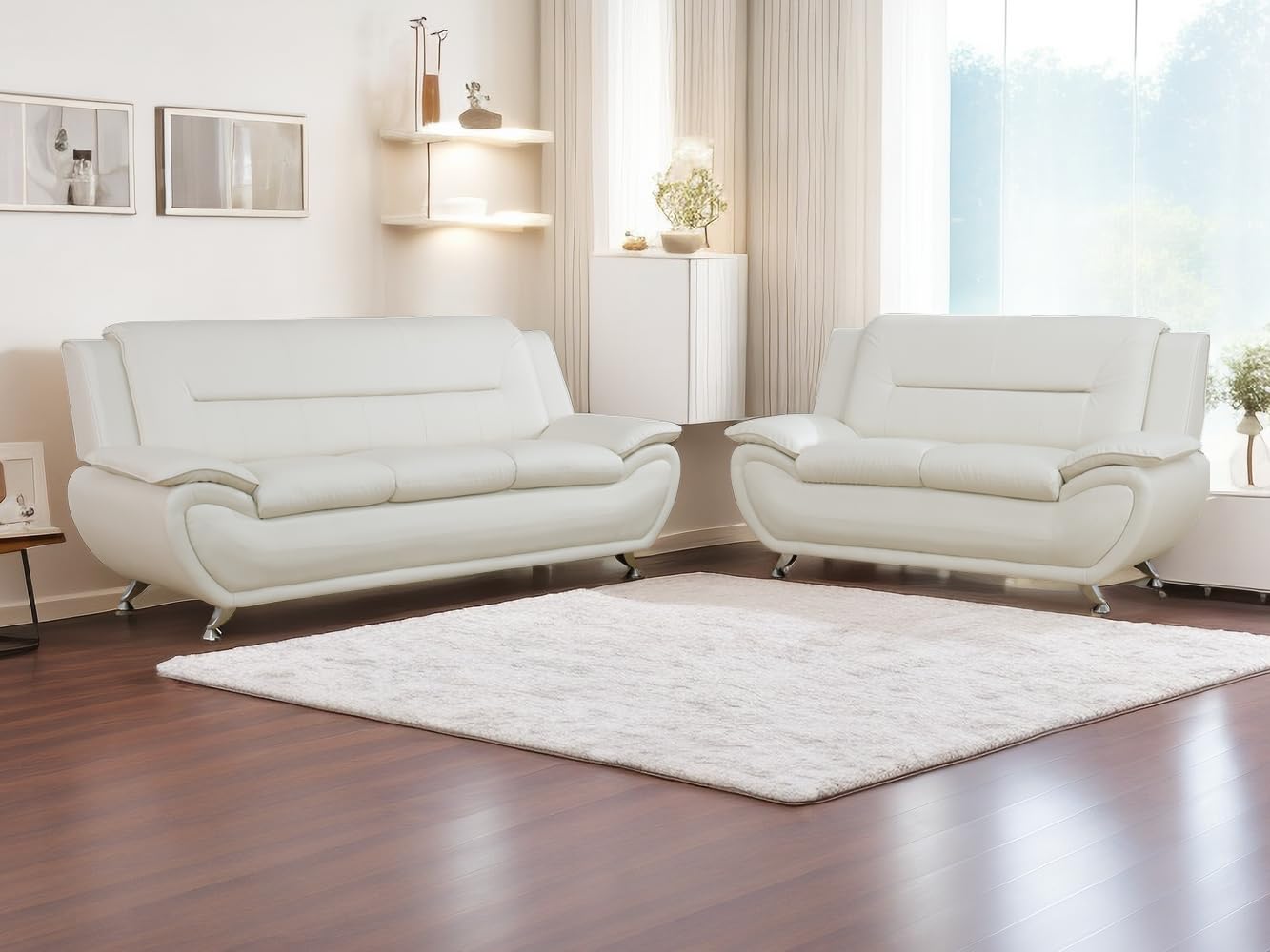 Dekmxas Leather 2 Piece Sofa Set, Sectional Couch, Modern Sofa for Living Room, Bedroom - B-Creamy White