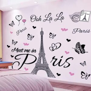 Paris Tower Wall Decal Paris Eiffel Tower Wall Sticker Vinyl Eiffel Tower Peel and Stick Wall Decals Removable Self-Adhesive Stickers Paris Tower Wall Decor for Bedroom Kitchen Office Background Livin