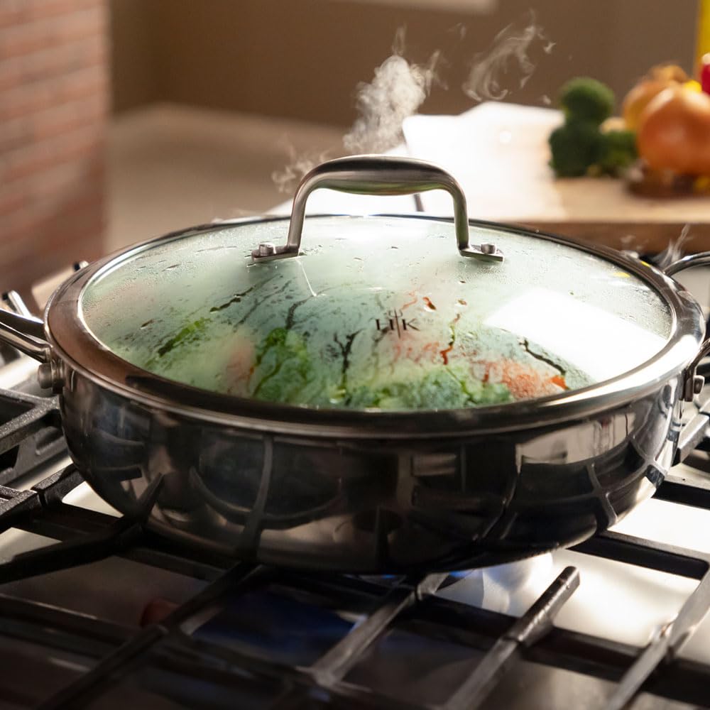 Hell’s Kitchen Tempered Glass 11-Inch Pan Lid, Created for Hell’s Kitchen Hybrid Cookware, Steam Vented, Dishwasher Safe