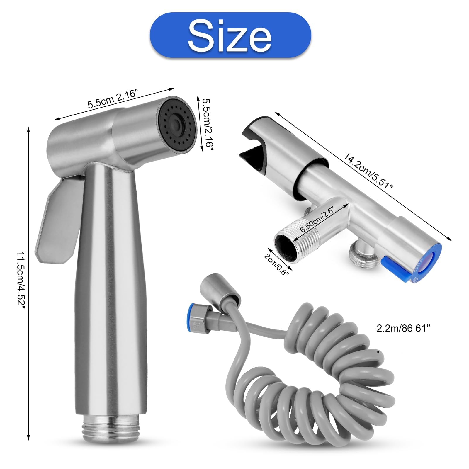 Handheld Bidet Sprayer for Toilet, Stainless Steel Jet Sprayer for Toilet, Toilet Attachment Set for Muslim Shower, Cloth Diaper, Toilet Sprayer with Bidet Hose for Feminine Wash