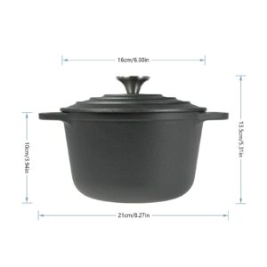 HAWOK Prea-seasoned Cast Iron Dutch Oven with Lid, 1.5 Quart Deep Round Dutch Oven with Dual Handles, Black