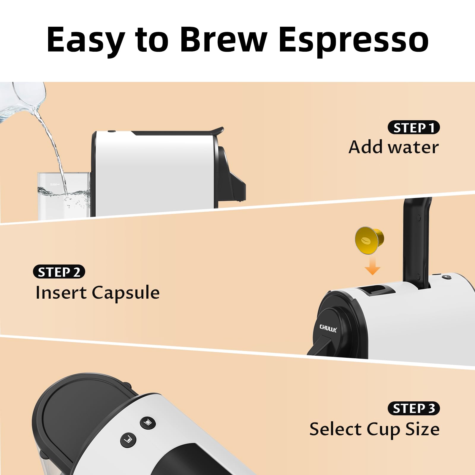 CHULUX Bafèstro Espresso Machine, 20 Bar Italian ODE Pump Mini Espresso Machine for Nespresso Original Capsules, Single Serve Coffee Machine for Home Espresso & Lungo Maker, One-Touch, 1400W