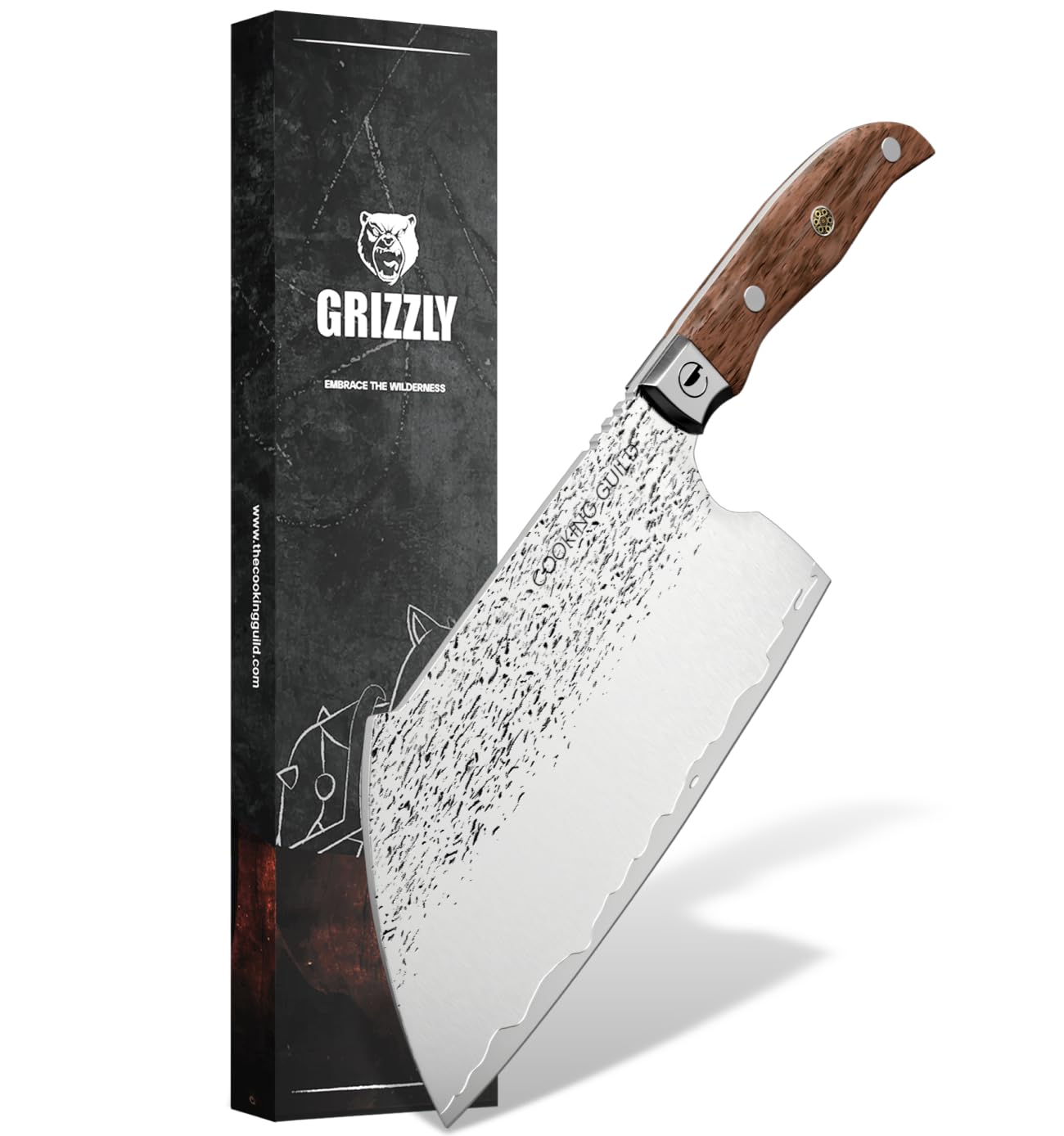 The Cooking Guild Serbian Cleaver Knife - 7.8 Inches - Grizzly Series - Japanese High Carbon Stainless Steel Butcher Knife - Rosewood Handle Meat Cleaver Knife