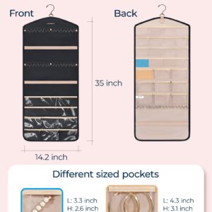 BAGSMART Hanging Jewelry Organizer with Hanger Metal Hooks Double-Sided Jewelry Holder for Organizing Earrings Necklaces Rings Perfect for in Hanging Closet, Wall, Door, 1 Piece, Large, Black