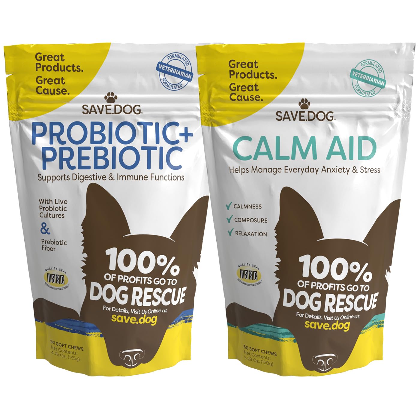 SAVE.DOG Chewable Probiotics & Calm Aid for Dogs Bundle