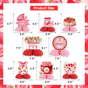 Sursurprise Strawberry Baby Shower Decorations, 8 Pieces Strawberry Honeycomb Centerpieces, A Berry Sweet Baby Is On The Way Table Topper Decor for Girls Fruit Themed Party Supplies