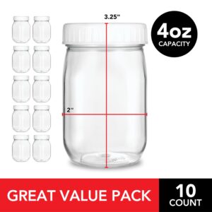 Stock Your Home 4 oz Mason Jars with Lids (10 Pack), Plastic Dessert Cups with Lids, Mini Mason Jars with Lids for Small Desserts, Cheesecake Shooters, and Parfait Cups, Disposable Party Dessert Cups