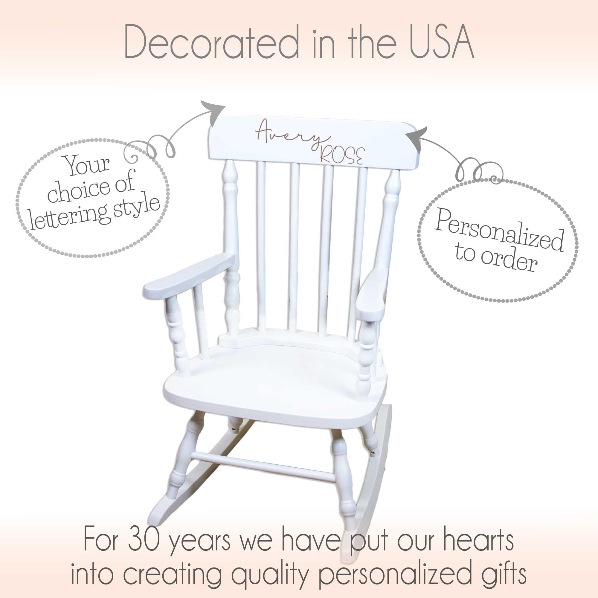 My Bambino Childrens Personalized Rocking Chair White Wood Engraved with Toddler Name