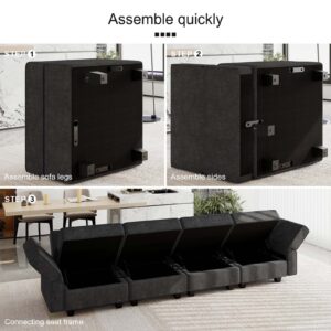 Belffin Fabric Modular Sectional Sofa Storage Ottoman Module Couch Side Sectional Free Configuration Ottoman Black