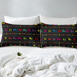 ABC Alphabet Bed Sheet Set Twin, Alphabet Numbers Fitted Sheet for Kids Educational Learning Bedding Set Learning Time Bed Cover with 1 Pillow Case (No Flat Sheet)