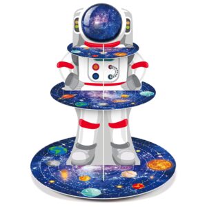 zopeal space astronaut cupcake stand space themed birthday party decorations 3 tier planet cupcake holder cake stand decorations galaxy spaceman dessert tower for space shower party supplies