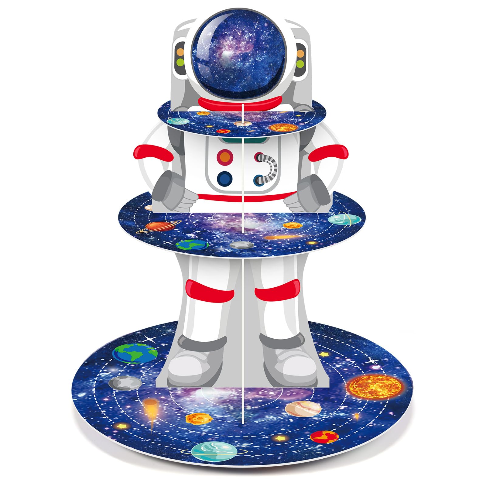 Zopeal Space Astronaut Cupcake Stand Space Themed Birthday Party Decorations 3 Tier Planet Cupcake Holder Cake Stand Decorations Galaxy Spaceman Dessert Tower for Space Shower Party Supplies