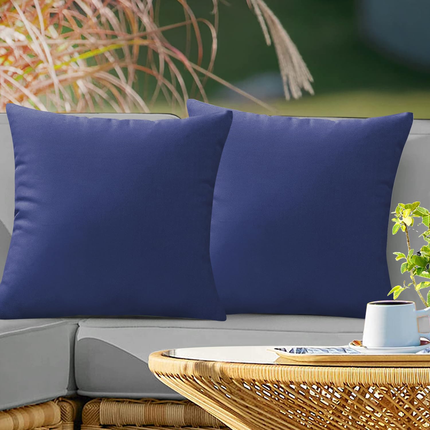 VAKADO Outdoor Waterproof Throw Pillow Covers 18x18 Set of 2 Decorative DarkBlue Patio Furniture Cushion Cases Outside Decor for Couch Garden Bench Porch