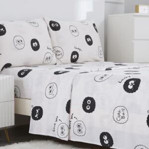 8hmoon small coal ball sheet set twin size - 3 piece set，cute character printed soft microfiber bed sheets for girls and boy deep pocket