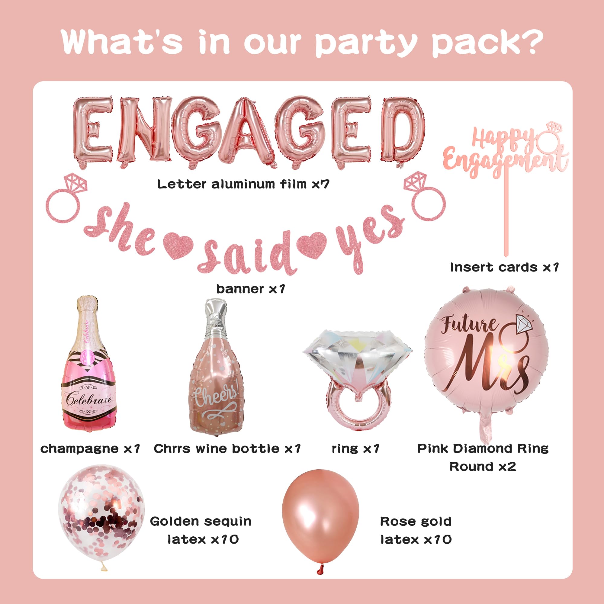 Engaged Balloons Engagement Party Decorations - She Said Yes Banner Engagement Ring Foil Balloon Just Engaged Soon To Be Future Mrs And Mr Party Supplies For Bridal Shower Wedding Valentine's Day