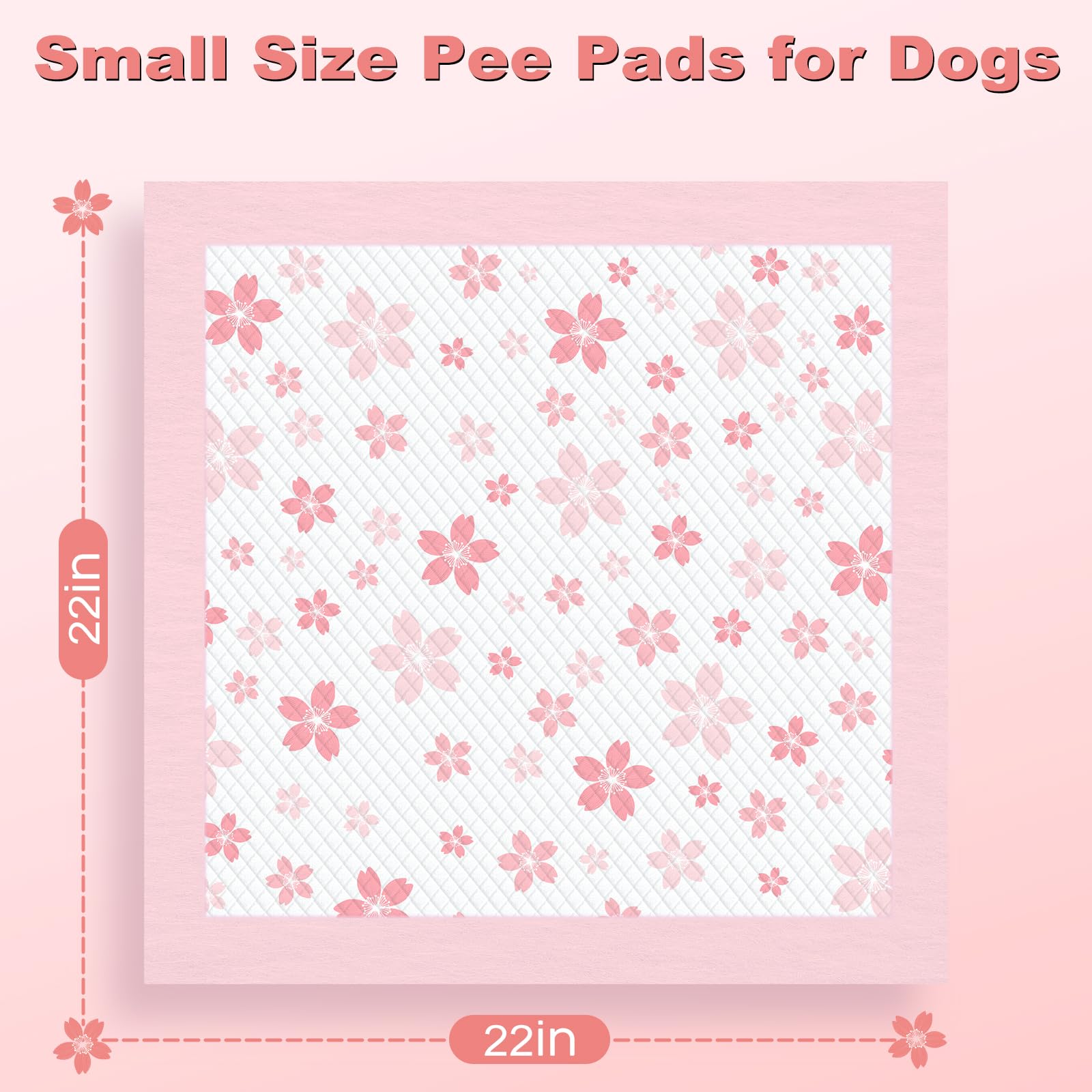 MIZOK Puppy Pads 22"x 22" with Leak-Proof Quick-Dry Design Pee Pads for Dogs Potty Training, 6-Layer Standard Absorbency Dog Pee Pads Regular Size, Pink Cherry Blossom Pattern (50 Counts)