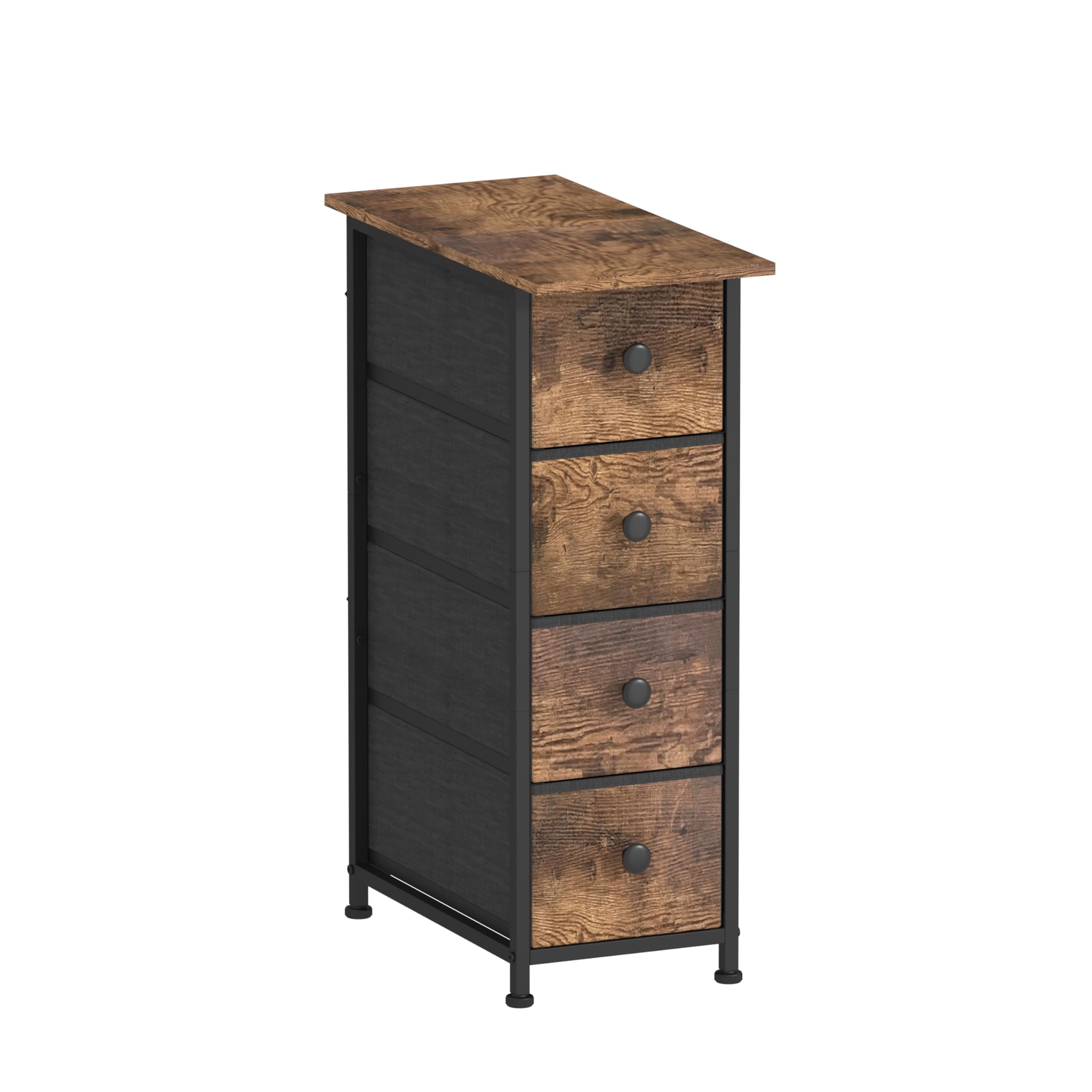 GiftGo Narrow Dresser Vertical Slim Dresser Chest of Drawers Skinny Storage Tower for Small Spaces Gaps Closet Bedroom Bathroom Small Fabric Drawer Unit (Rustic Brown, 4 Drawers)