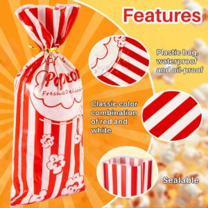 MAQIHAN 100 Popcorn Bags Individual Servings - Plastic Popcorn Individual Food Bags with Twist Tie Pop Corn Party Popcorn Sleeves Bulk Bar Snack Containers Nostalgia Gift Packs Movie Night Supplies