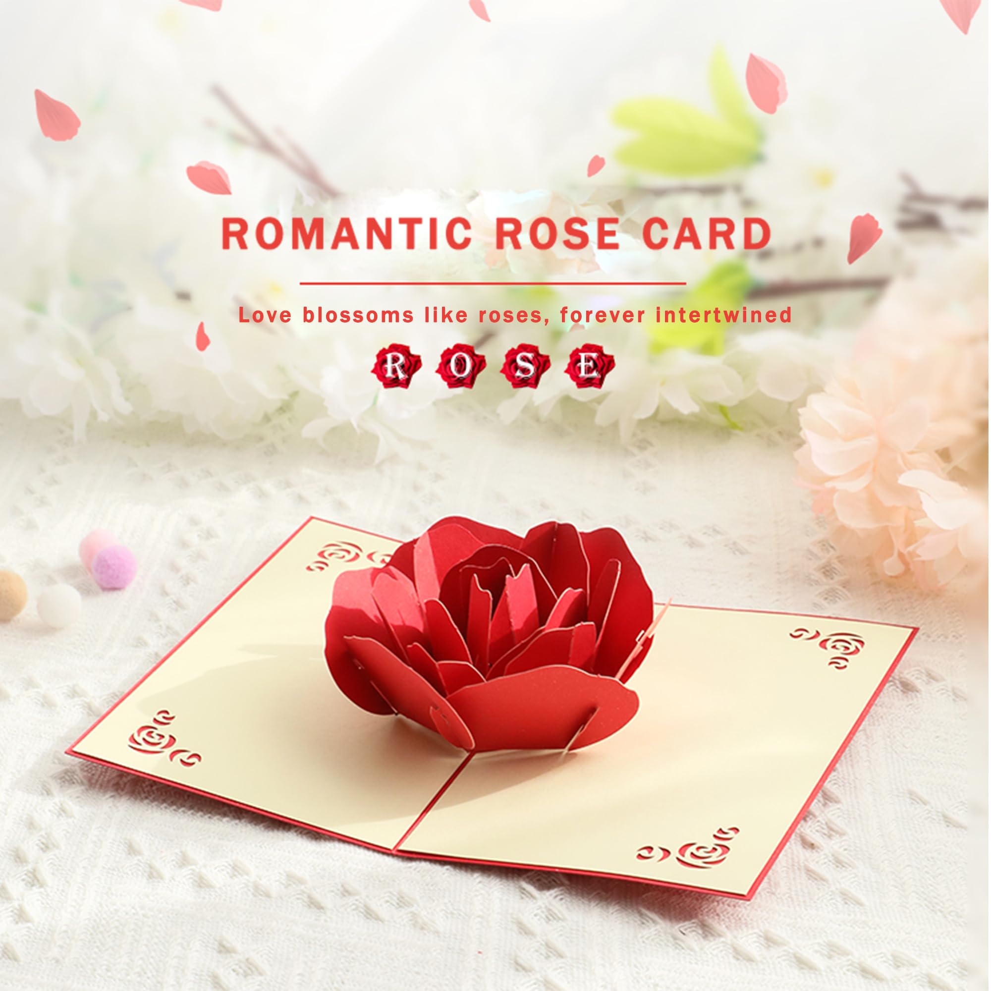 MUSCELL Valentines Pop-Up Red Rose Card, 3D Pop-up Greeting Cards, for Valentine's Day, Mothers Day, Fathers Day, Birthday, Anniversary, Graduation, Wedding, Size 5.9 x 3.93in