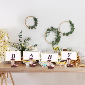 Kigley 18 Pcs Cowboy Boots Wooden Ornaments Place Card Holder and 25 Pcs Gold Foil White Card Cowboy Boots Wooden Table Sign Picture Number Sign Stands Holder for Wedding Party Events (Brown)