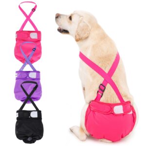 3 pack avont washable female dog diaper with suspender, reusable girl doggie diapers for small medium large doggy in heat cycle period incontinence -l