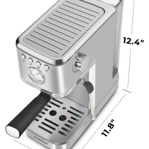 CHULUX Kompatto Espresso Machine 20 Bar with Milk Frother, Stainless Steel Automatic Espresso Coffee Machine for Home Latte & Cappuccino Maker, 40oz Removable Water Tank, 1350W