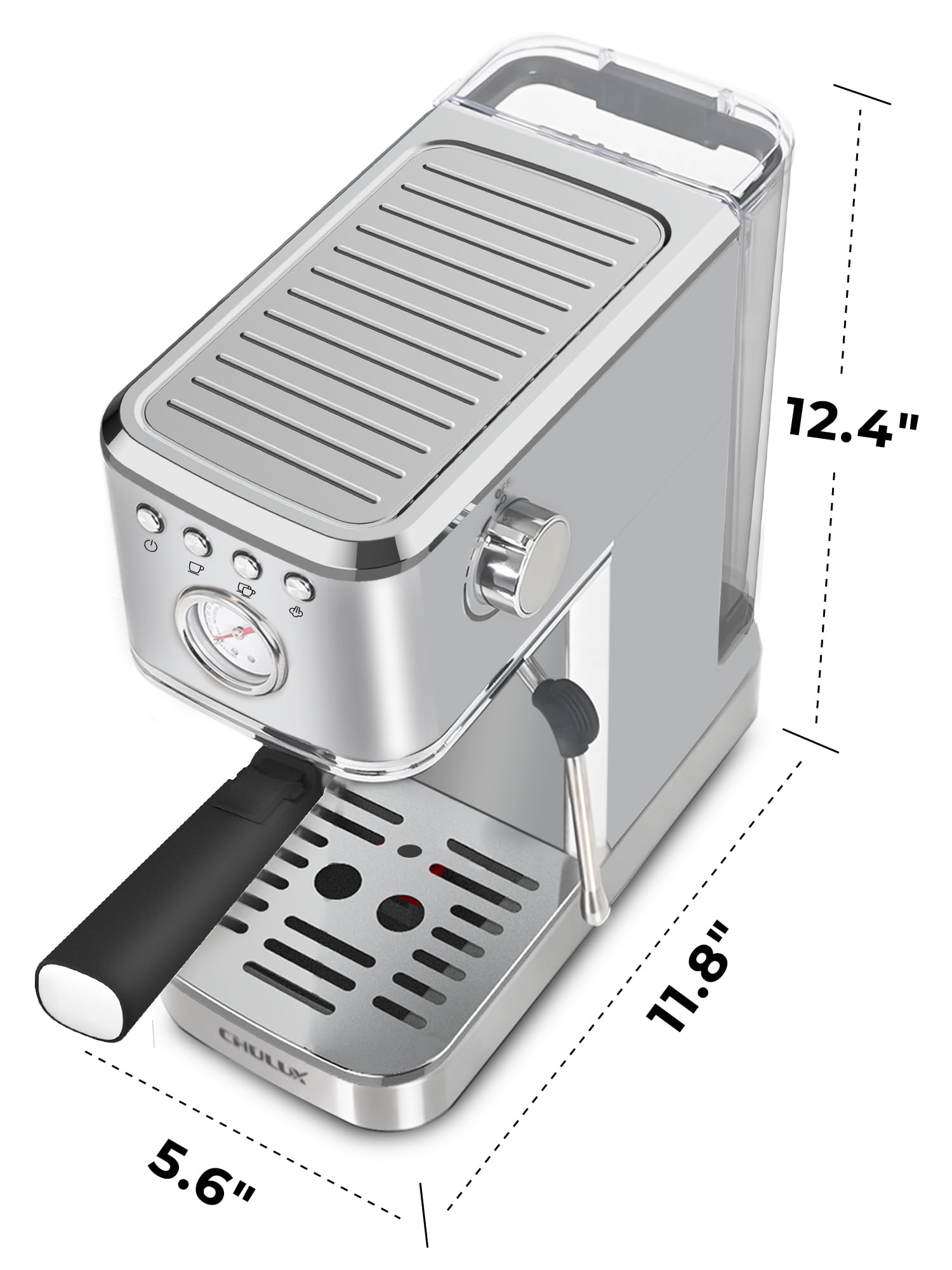 CHULUX Kompatto Espresso Machine 20 Bar with Milk Frother, Stainless Steel Automatic Espresso Coffee Machine for Home Latte & Cappuccino Maker, 40oz Removable Water Tank, 1350W